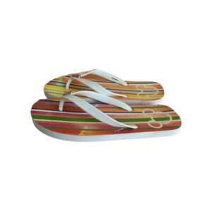 Disney women’s T-strap flip flops multicolored striped summer slides size 10